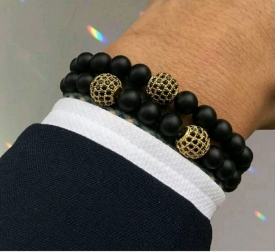 ست دستبند سنگ اونیکس و گوی سوارسکی